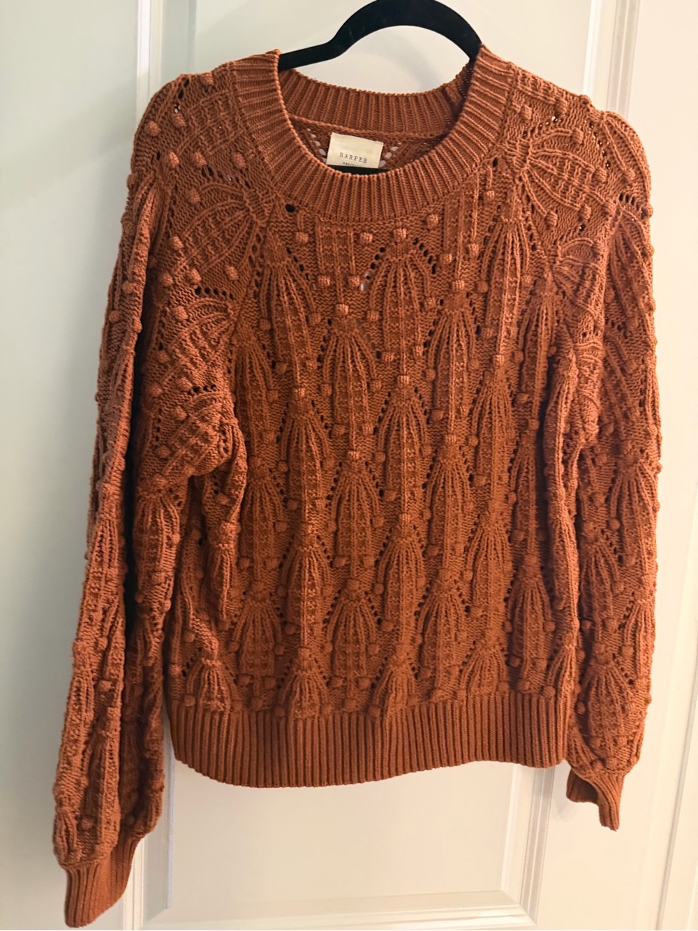Knit Pointelle Crewneck Sweater - Terracotta